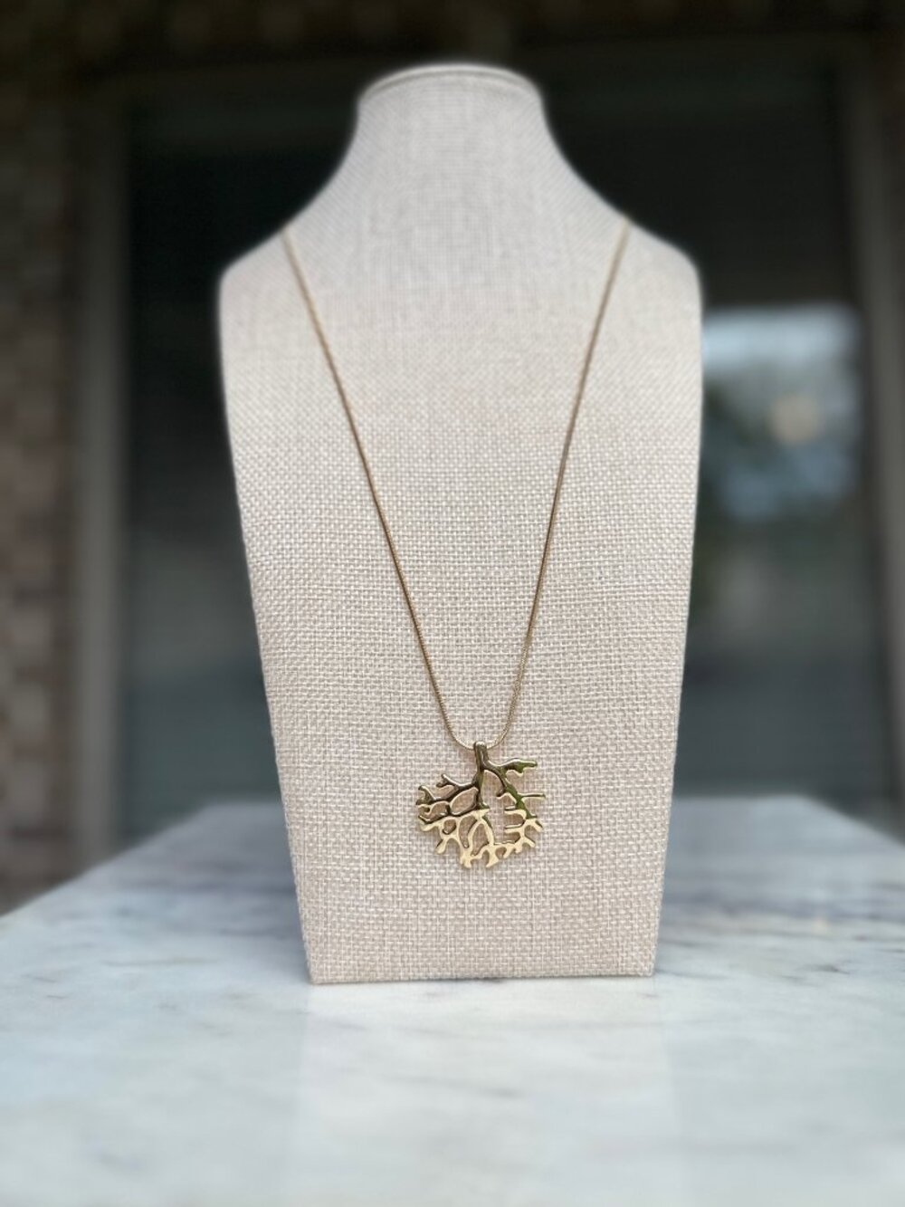 Napier Gold Tone Coral Branch Pendant Long Necklace Adjustable